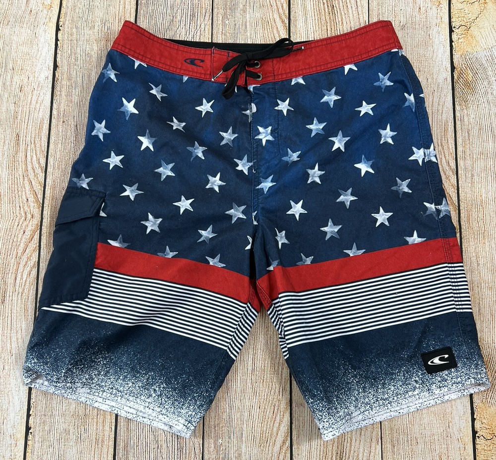 Men’s O’Neil Swim Trunk Board Shorts American Flag Patriotic Size 32