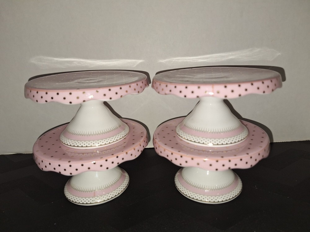 Grace's Teaware Pink & Gold Polkadot Shabby Chic Individual Cupcake Stands 4pc
