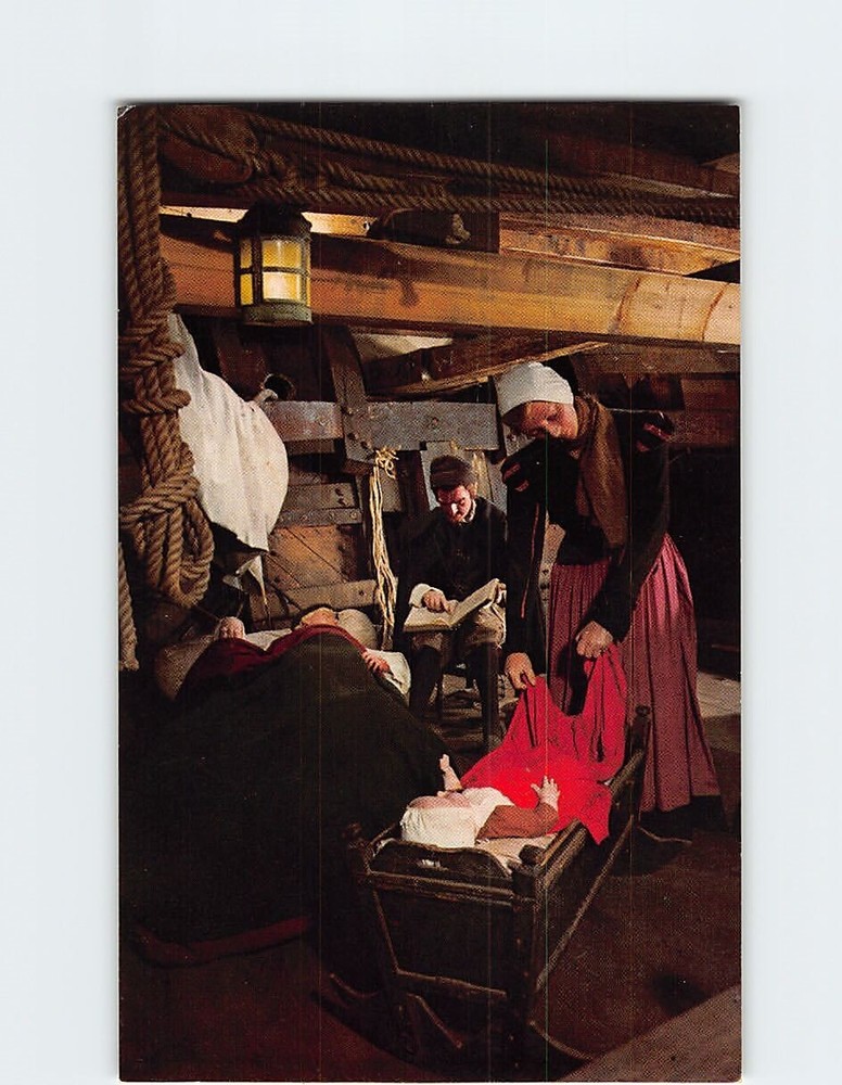 Postcard Living Quarters Pilgrim Ship Plimoth Plantation Plymouth Massachusetts
