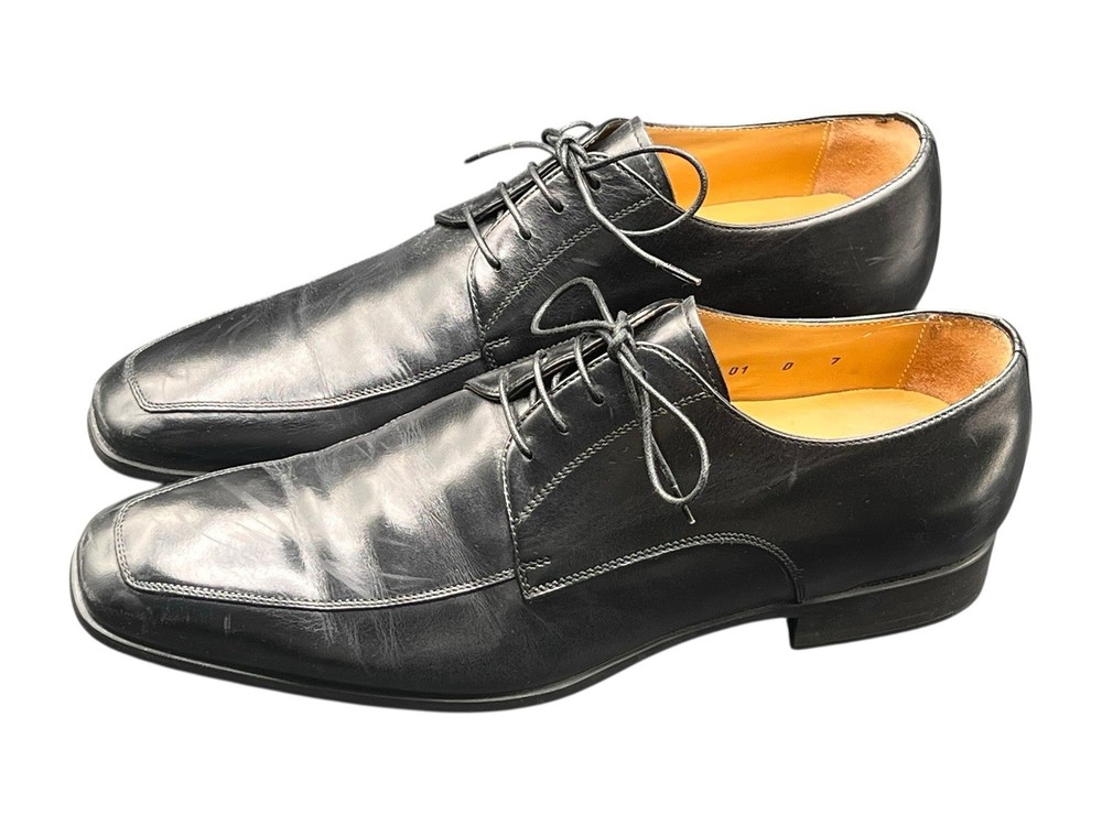 Santoni PRITCHARD Black Leather Derby 11927 Men's Dress Shoes Size UK 7, US 8