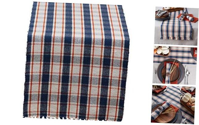 Festive Blue & Orange Fall Table Runner 13x20 Inches