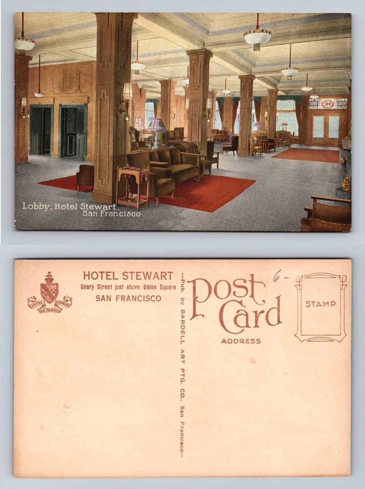 San Francisco, CA-California, Lobby Interior Hotel Stewart Vintage Postcard
