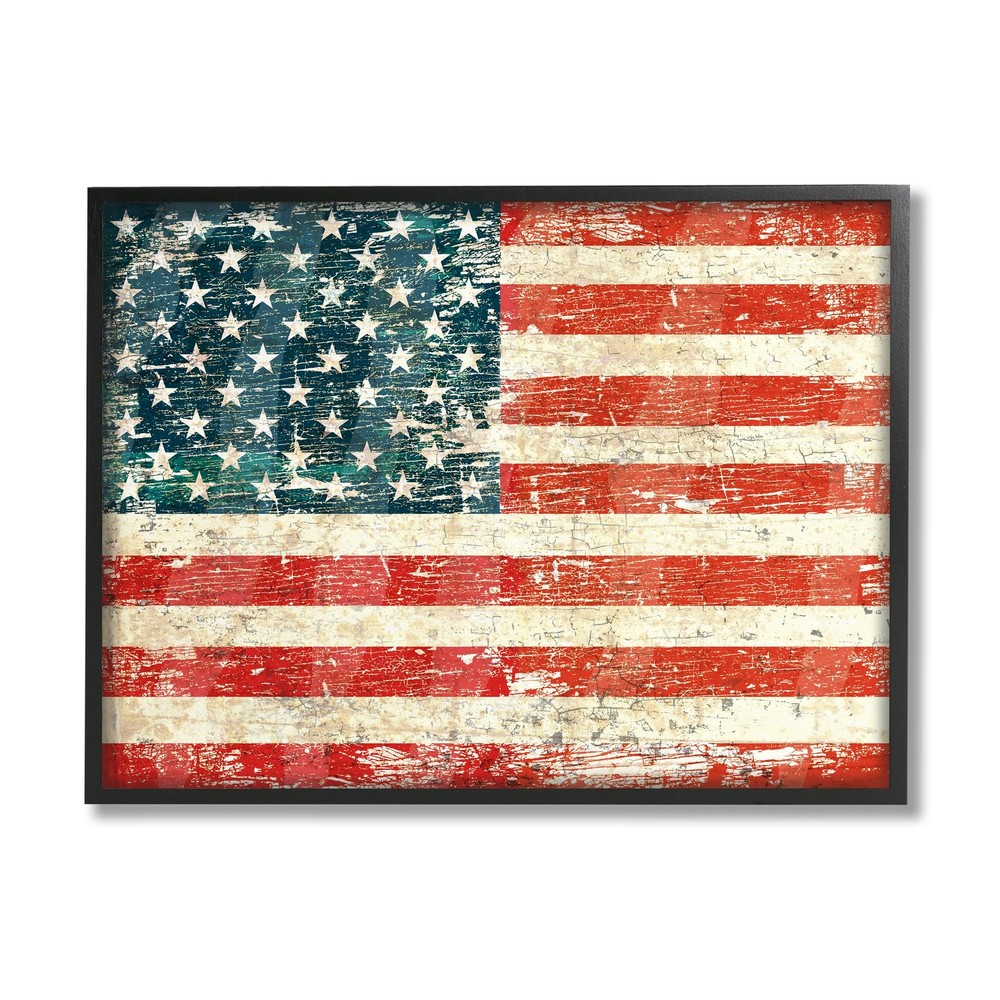 Rustic American Flag Black Framed Giclee Art Design by Peter Horjus
