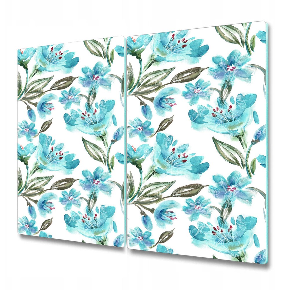 Tempered Glass Chopping Serving Board Turquoise flowers blue and green 2x30x52
