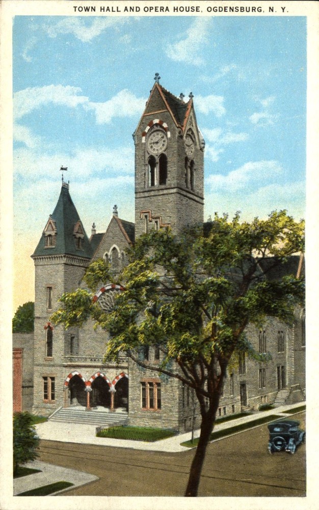 Town Hall and Opera House Ogdensburg New York NY clock tower ~ 1920s