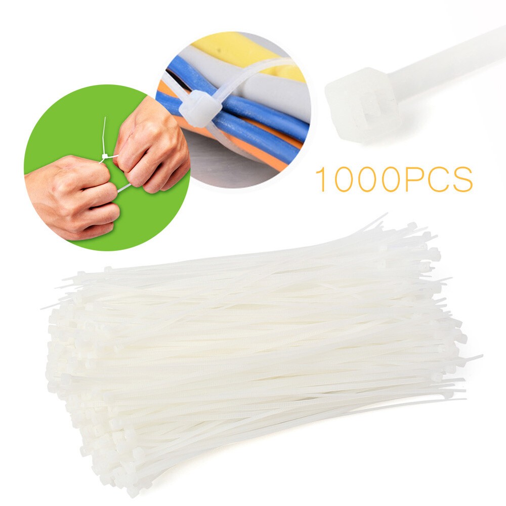 1000pcs Pack 8 inch White Network Cable Cord Wire Tie Strap 50lbs Zip Nylon
