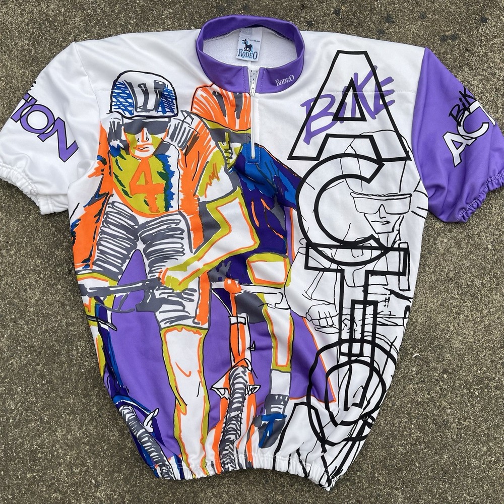 Vtg 90s Rodeo Bike Action MTB Cycling Jersey - M - Italy Abstract Graphic Shirt-image