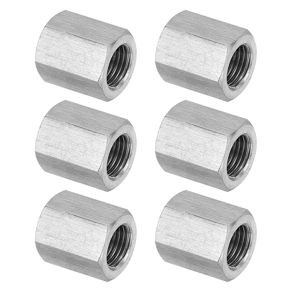 6Pcs M12 x 1.25-Pitch 20mm Length 304 Stainless Steel Hex Coupling Nut Connector
