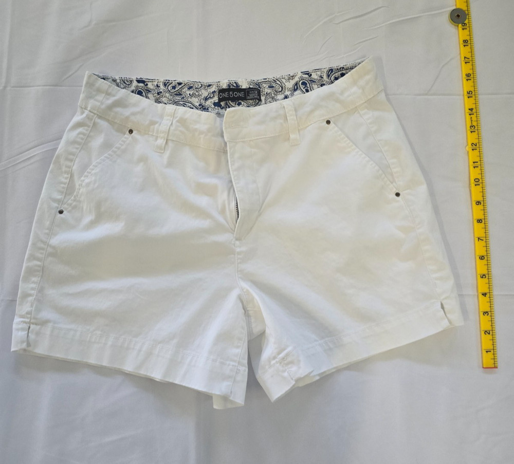 one5one cotton blend women's shorts, 5 inch inseam size 12, white