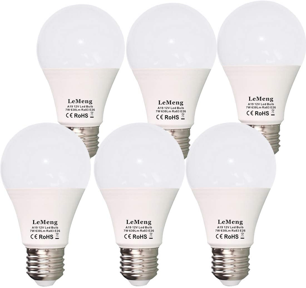 12V LED Light Bulbs 7W 630Lm AC/DC 12-24V Low Voltage, 2700K Warm White, 6-Pack.