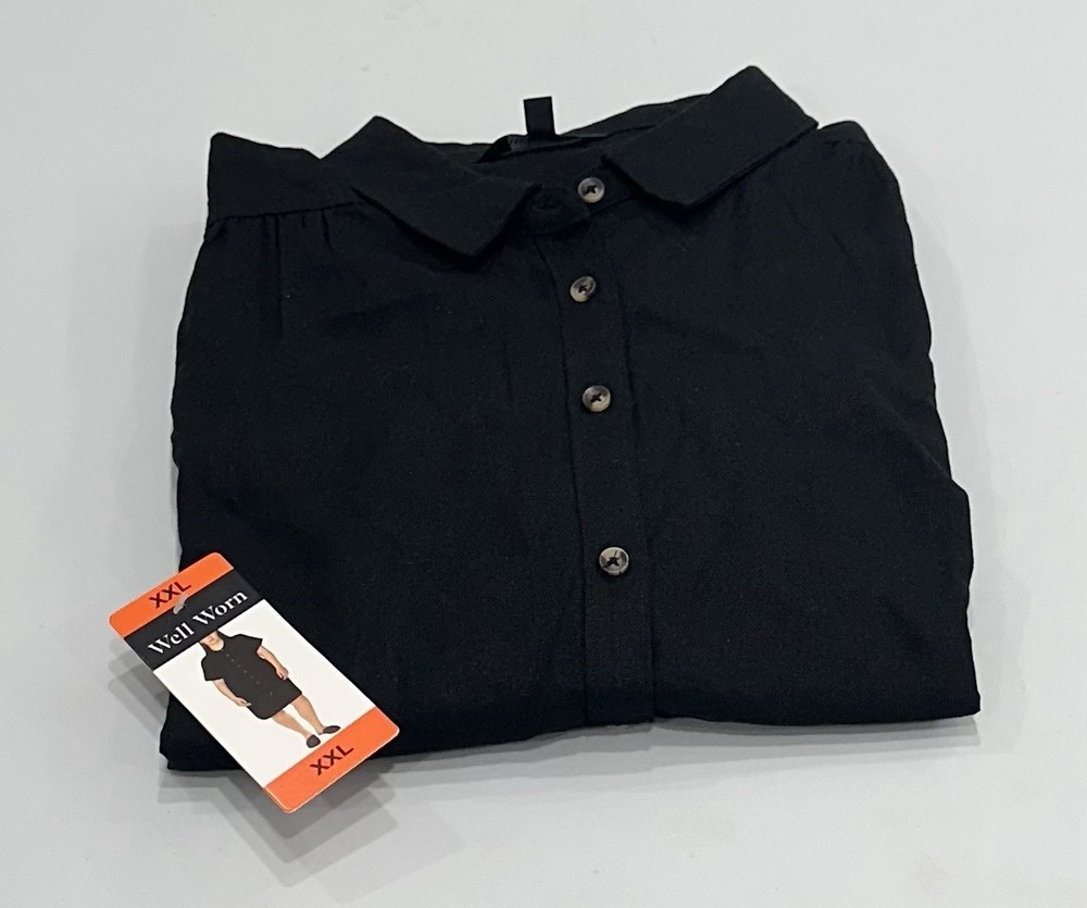 Well Worn Women’s Linen Blend Casual Pockets Dress, Black, Size XXL