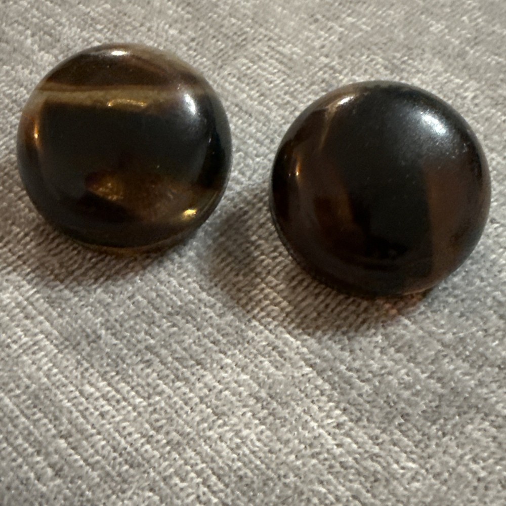 Vintage Large Tortoise Shell Domed Cabochon Lucite Gold Tone Clip on Earrings