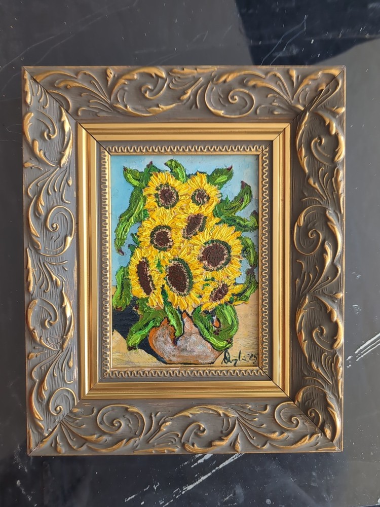 Impressionist Oil Painting, Sunflower Still Life, Original Artwork by Artist