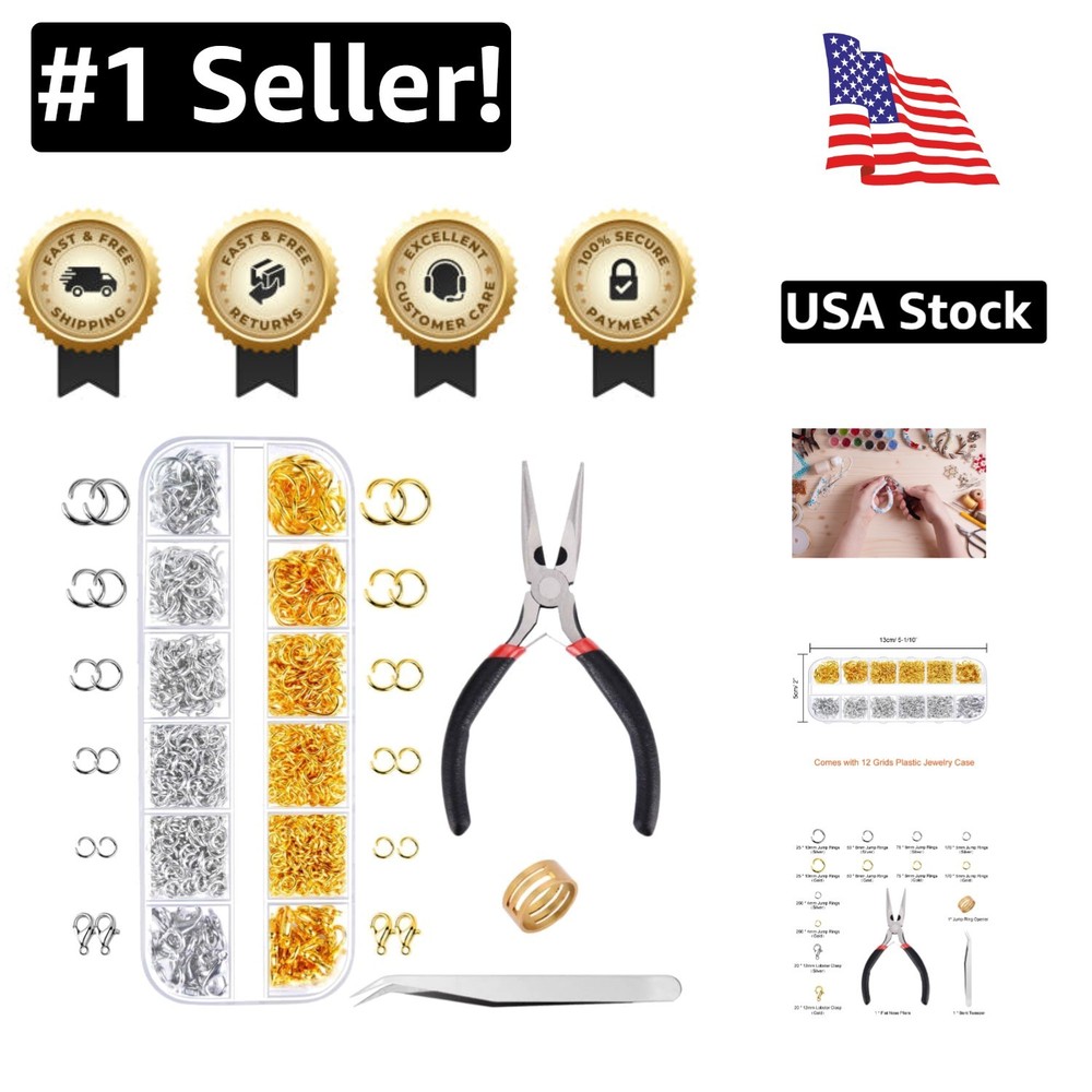 Comprehensive Jewelry Findings Kit - 1200Pcs Open Jump Rings, Clasps & Pliers