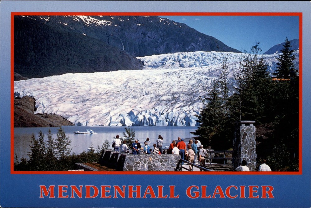 Juneau Alaska Mendenhall Glacier visitors viewing unused vintage postcard sku191