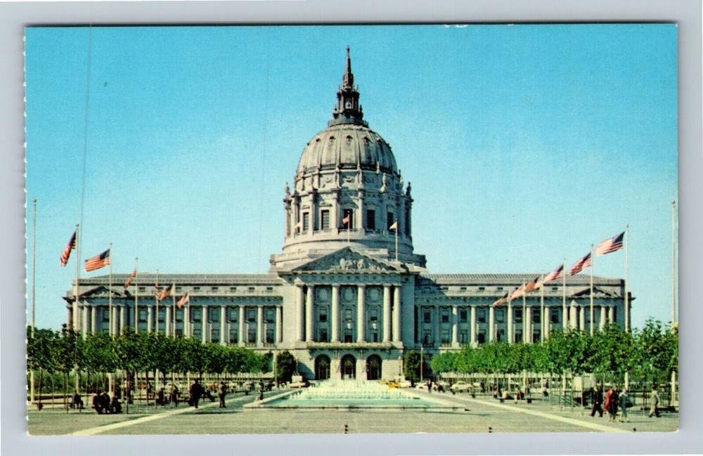 San Francisco CA-California, City Hall, Civic Center, Fountain Vintage Postcard