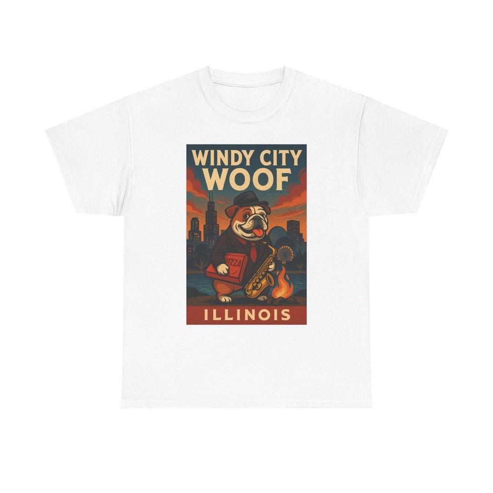 Windy City Woof Unisex Heavy Cotton Tee - Fun Chicago Dog Graphic T-Shirt