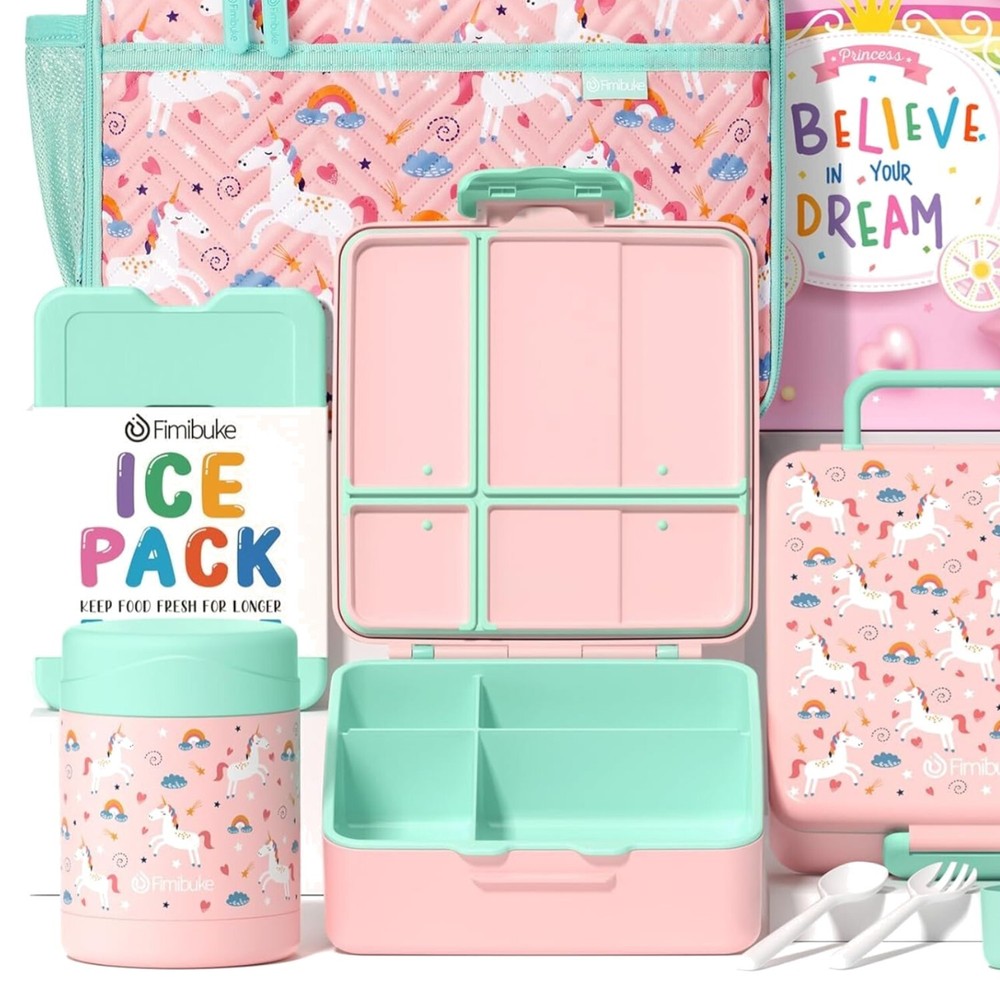 Fun Unicorn Kids Lunch Box Set with Bento, Thermos & Insulated Bag - Gift Ready
