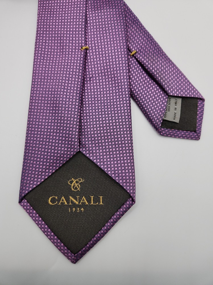 CANALI 1934 Men's Purple Geometric Dotted Silk Necktie Luxury Made In Italy 3