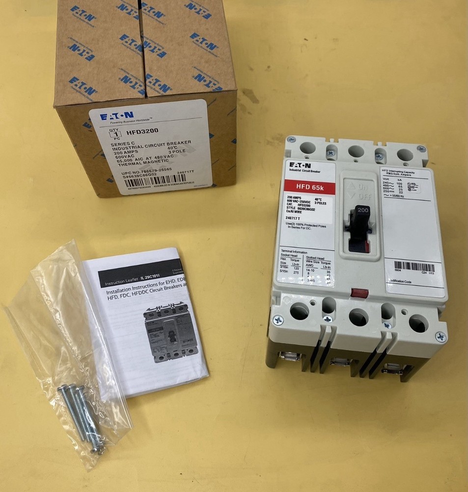 New Eaton HFD3200 Circuit Breaker - 3 Pole, 200 Amp, 600V