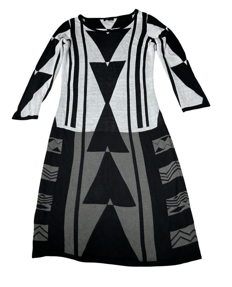 The Limited Sweater Dress Size S Black Geometric Print Long Sleeve 100% Acrylic