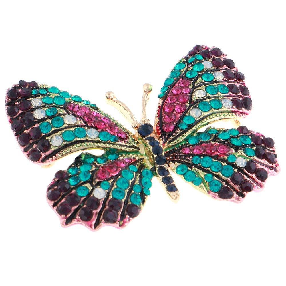 Gold Tone Metal Butterfly Brooch Pendant With Rhinestone P1146-GFPL