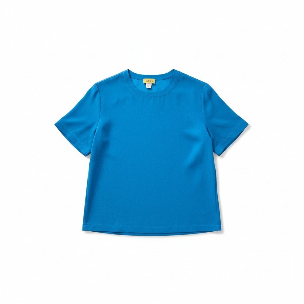 Casual Corner Blue Button Back Blouse, Women's Medium, 100% Silk, Short Sleeve