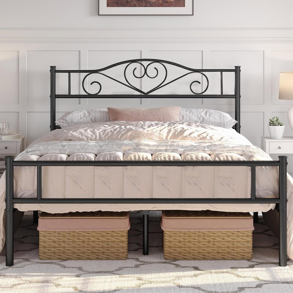 Twin Full Queen Size Metal Bed Frame with Headboard Noise Free Easy Assembly