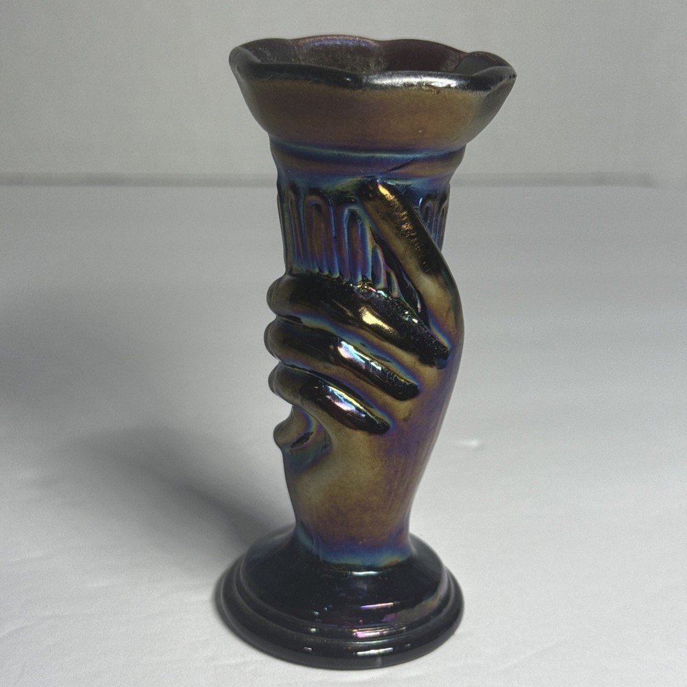 Fenton Amethyst Carnival Miniature Torch Hand Cornucopia Vase Toothpick Holder