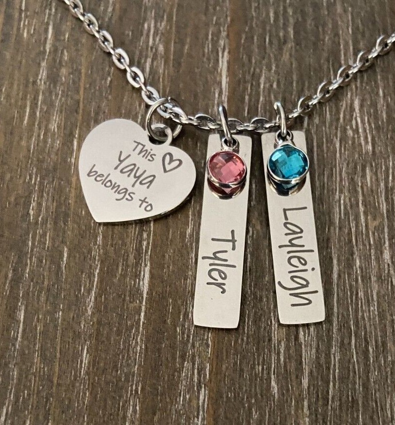 Yaya Necklace  personalized engraved names birthstones custom Grandma Gift
