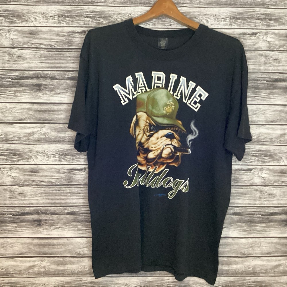 Vintage Marine Bulldogs Shirt Mens XL Black USMC Graphic Tee Swing Military 80s