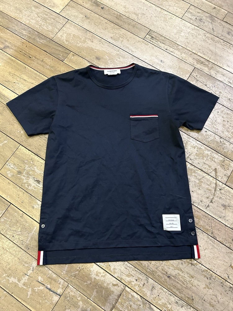 Size 2 - M/L - Thom Browne Short Sleeve Pocket Tee - Navy