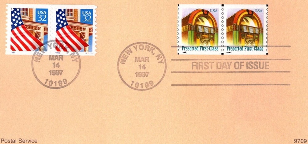 First Day Souvenir Page FDC 3132 3133 Flag Juke Box Plate # Single PNC 1997-09