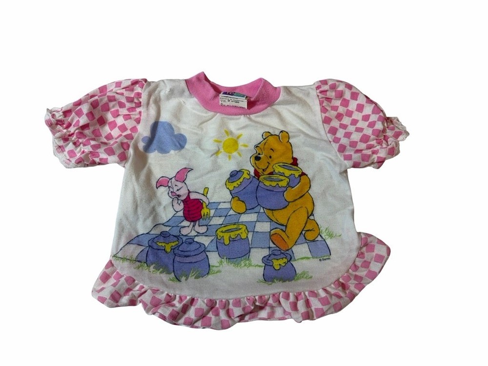 Vintage Winnie The Pooh Piglet Ruffle Shirt Baby Toddler Disney Puff Sleeve