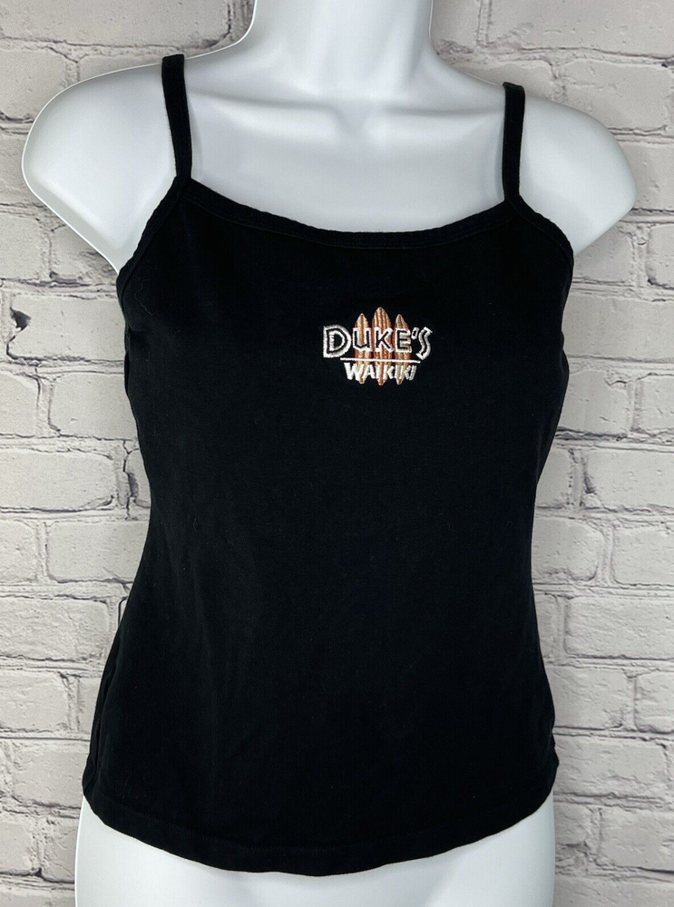 Duke’s Waikiki Ladies Medium Black Tank Top Embroidered Logo City Lights Hawaii