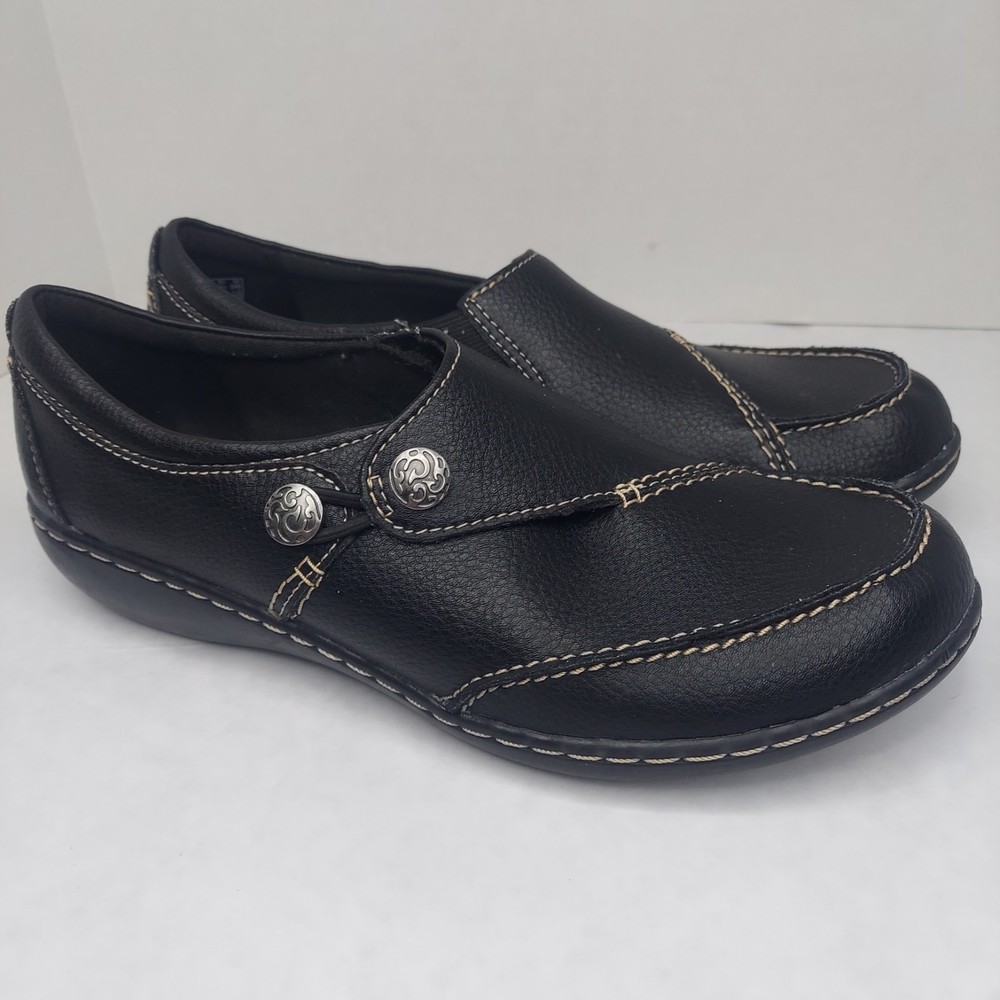Clarks Ashland Lane Q Slip-On Women's Size 8.5 N Narrow Black Button Shoes