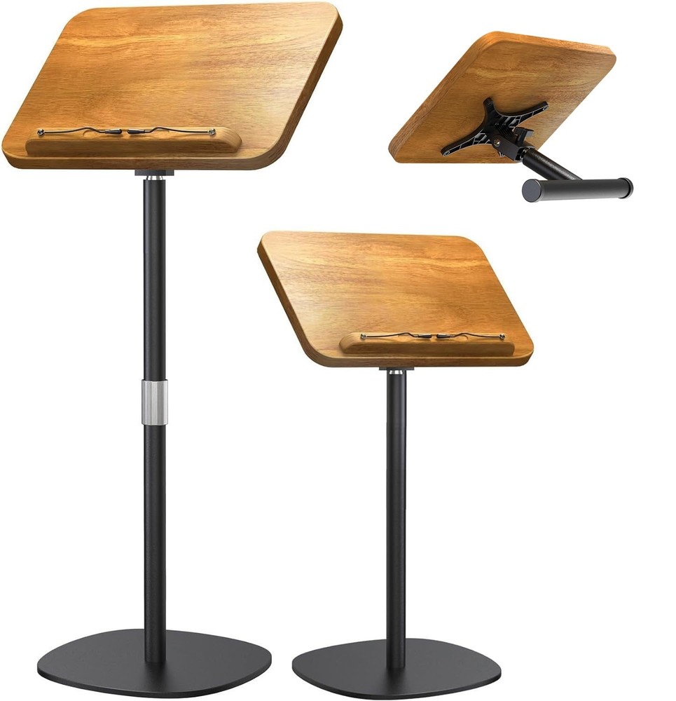 2-in-1 Dual-use Floor & Desktop Book Stand, 100% Solid Wood, Height Adjustabl...