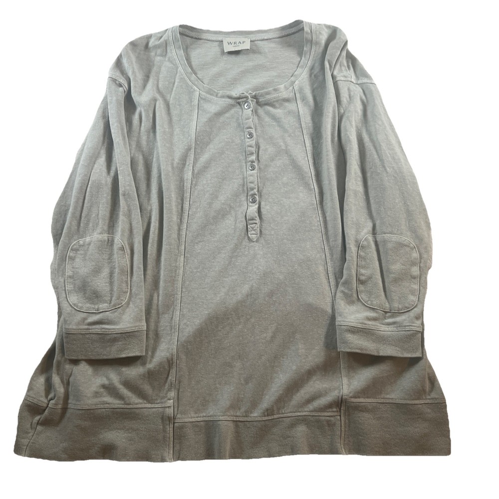 Wrap London Women's Casual 3/4  Sleeve Hemp Cotton Gray Top W/ Buttons