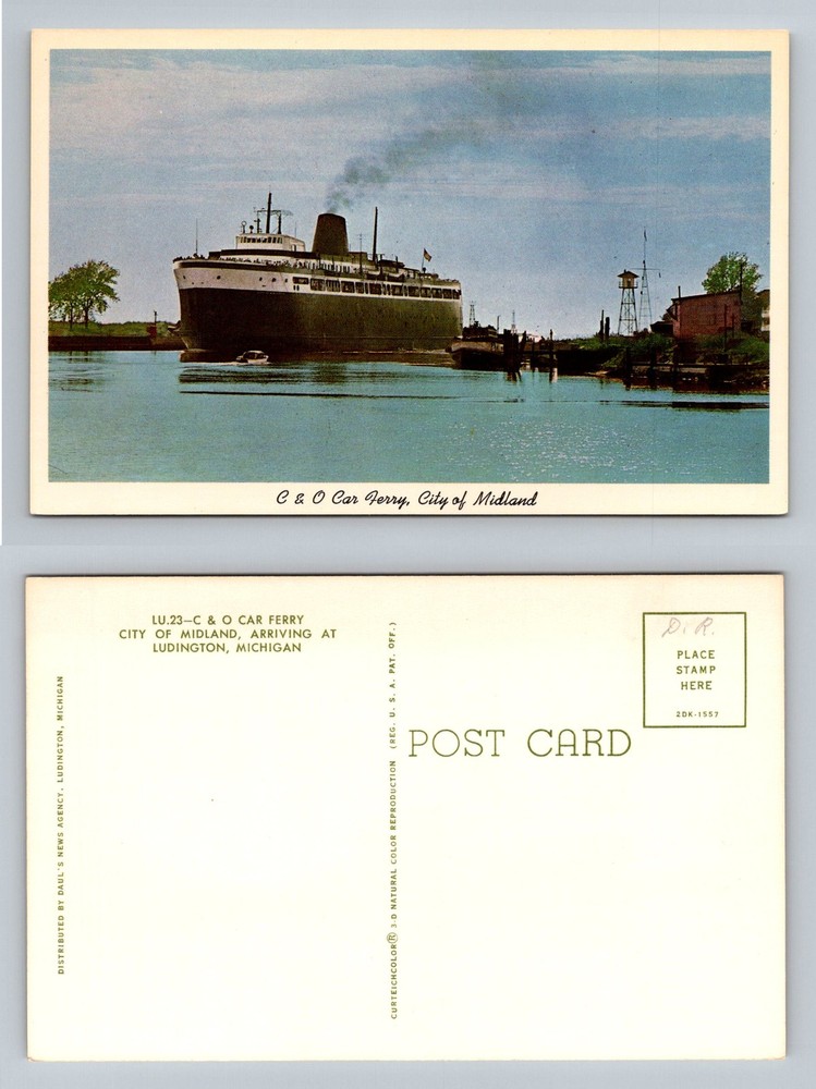 Ludington, MI-Michigan, C&O Steamer Car Ferry City Of Midland Vintage Postcard