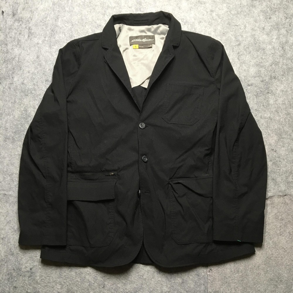 Eddie Bauer Travex Jacket Mens 44 Black Travel Blazer Sport Coat Nylon Stretch