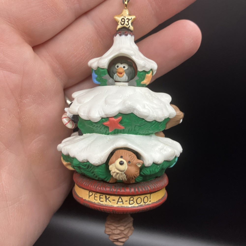 Vtg 1993 Hallmark Peekaboo Tree Christmas Ornament We See You Rotating Movement