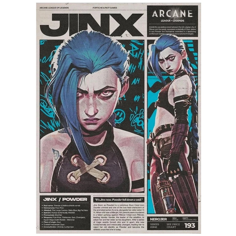 Jinx Arcane League Of Legends Powder Character Comic Style Art Poster