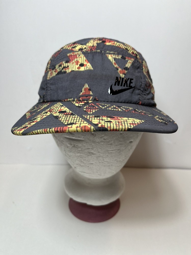 RARE Nike AW84 5 Panel Hat Cap Strapback Gray Multicolor Graphic Abstract 2011-image