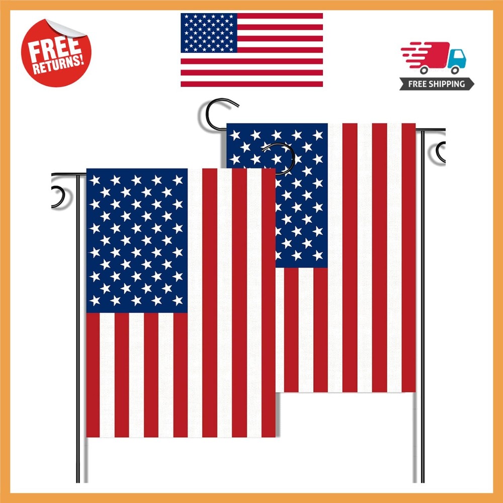 Durable & Weather-Resistant American Flag Garden Flags, 12” x 18” - Set of 2