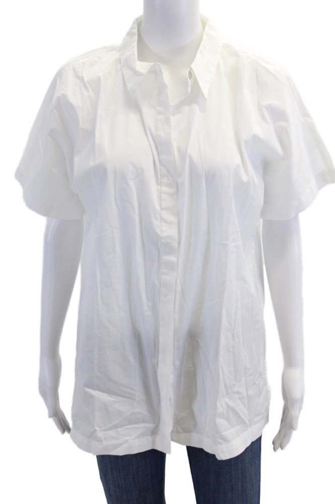 Eileen Fisher Womens Button Front Short Sleeve Collared Shirt White Size PMFree Shipping in US $100+ Orders | $6.95 Orders Below