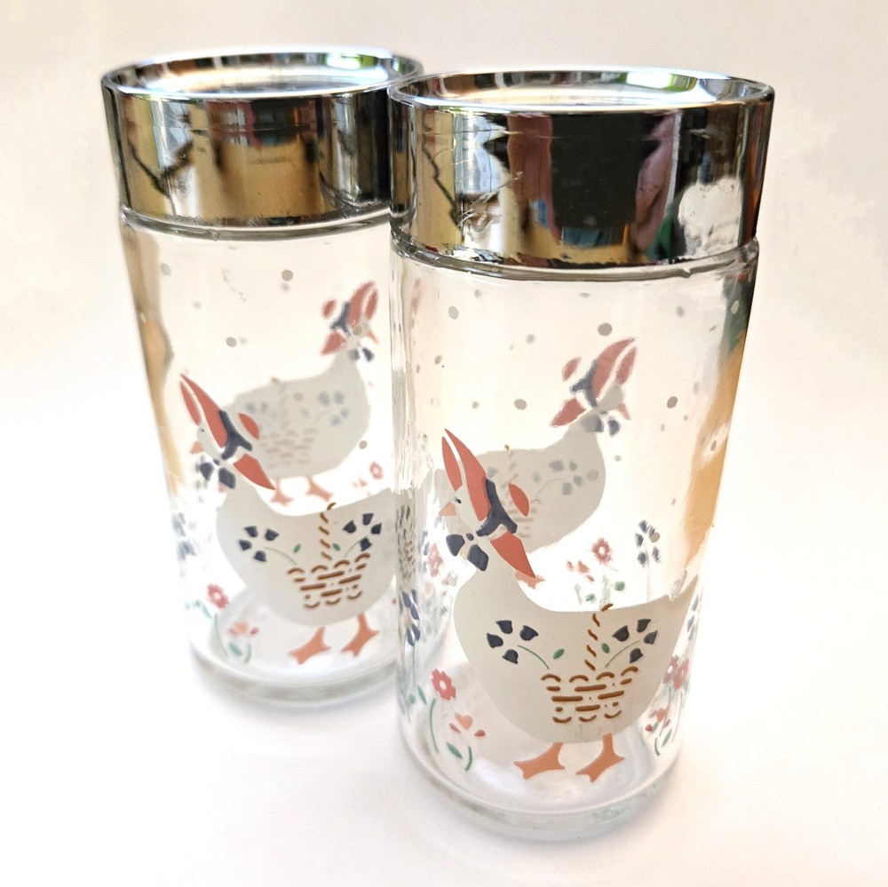 Vintage 1987 CHD Country Goose with Pink Bonnet Hat Glass SALT & PEPPER SHAKERS