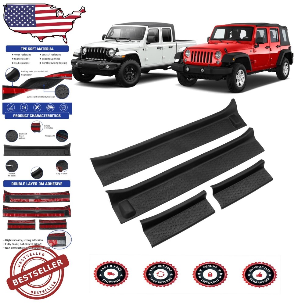 Durable Rubber Door Sill Guards for 2018-2024 Jeep Wrangler & Gladiator 4 Door