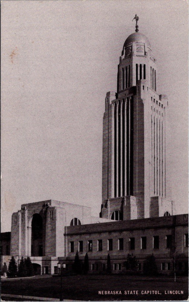 Nebraska State Capitol Lincoln Postcard Conoco Touraide Ad RPPC Style