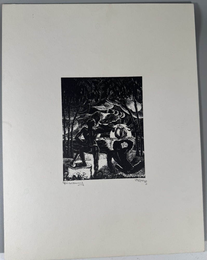 Albert Huie Woodcut “Discovery” Signed Original Print 8.5x11” RARE