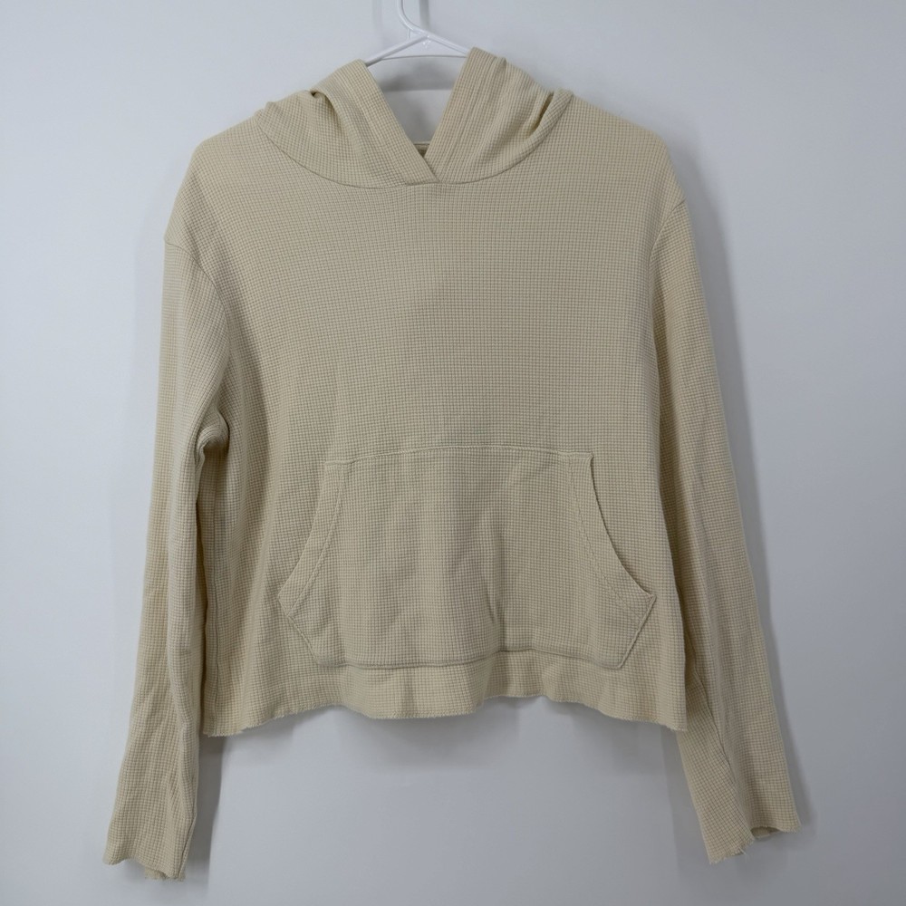 Pact Waffle Knit Hoodie Cream Women’s Size Small Organic Cotton Pullover